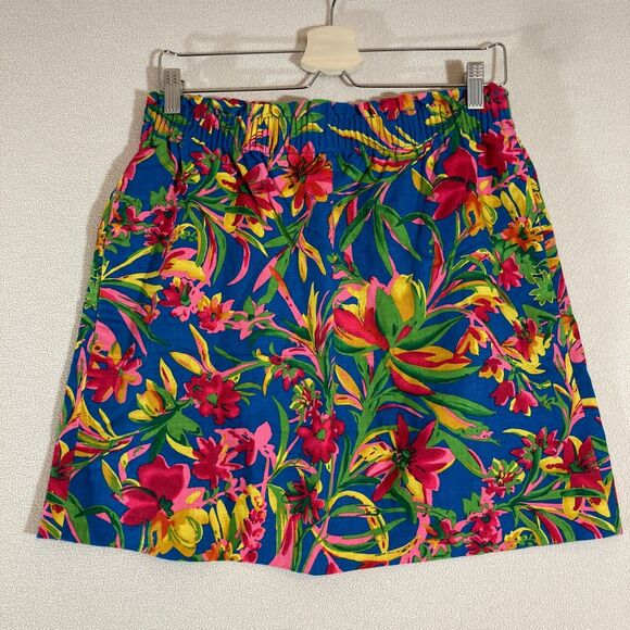 J Crew Skirt Sz‎ 8 Tropical Floral Linen Elastic Waist Pockets Lined Resort Wear - Picture 1 of 10